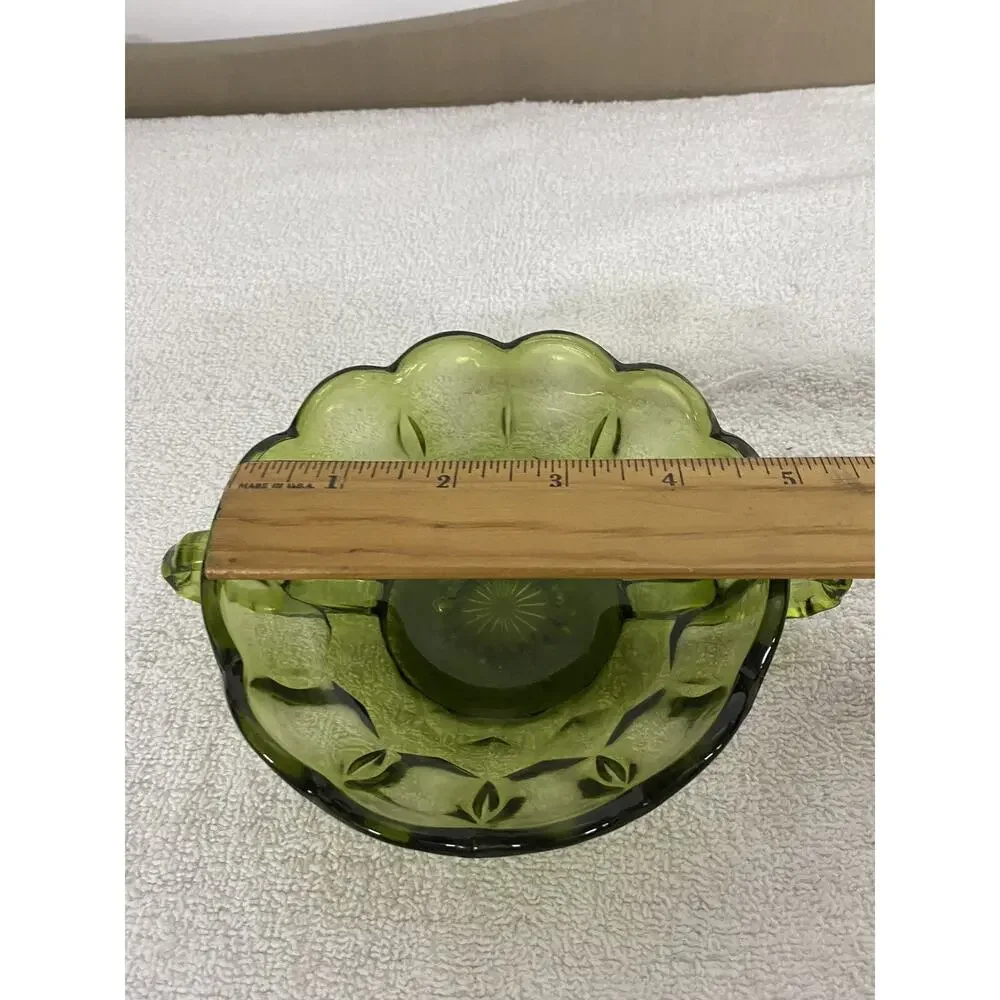 Vintage Avocado glass Anchor Hocking two-handled candy dish